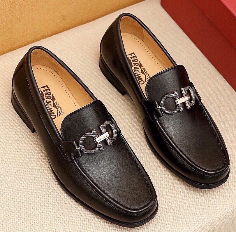 Ferragamo Black Buckle Loafers — front
