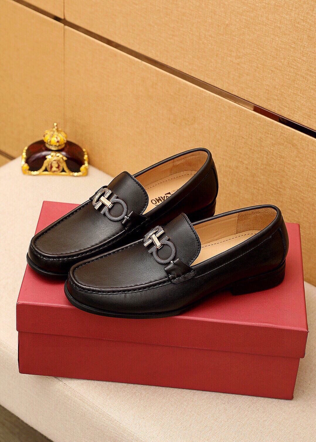 Ferragamo Black Buckle Loafers — front