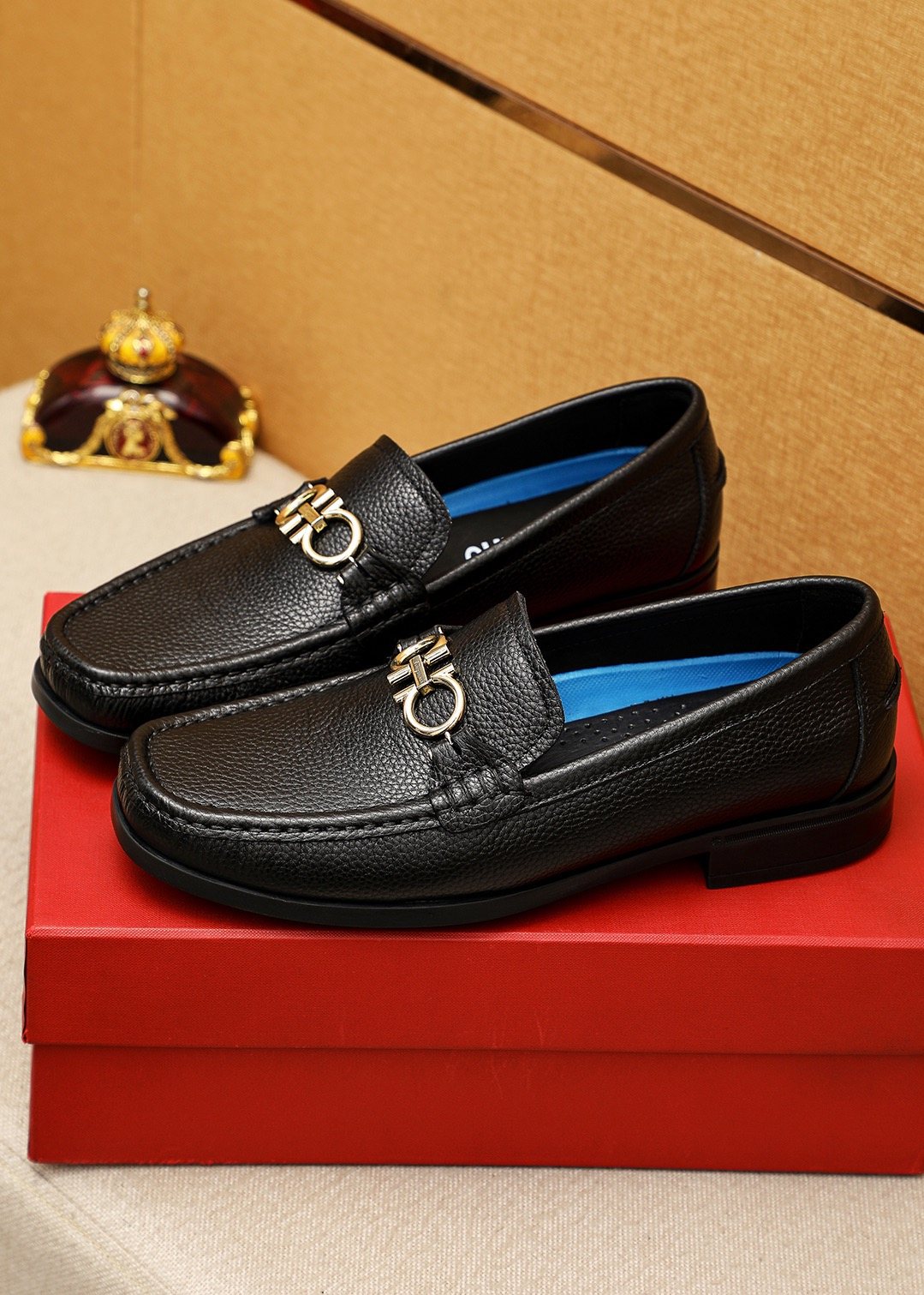 Ferragamo Black Textured Leather Loafers — front