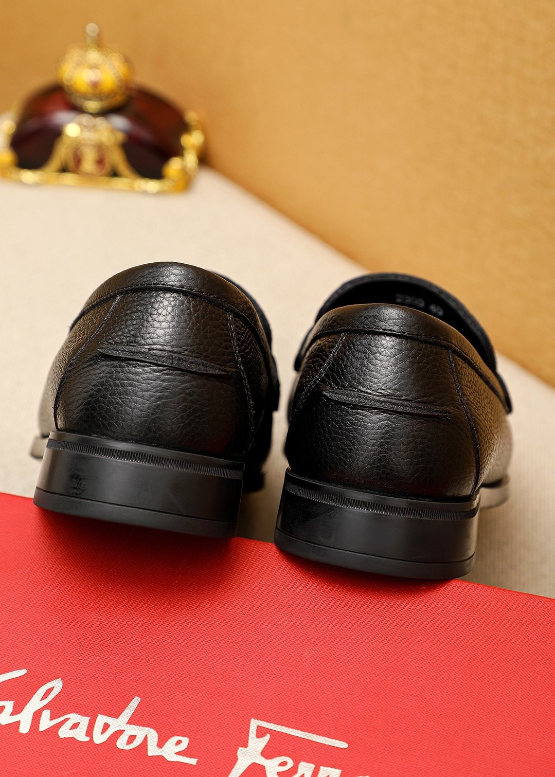 Ferragamo Black Textured Leather Loafers — back