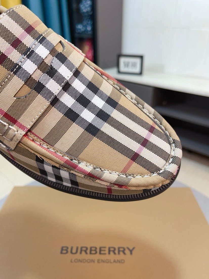Burberry Beige Check Plaid Loafers — detail