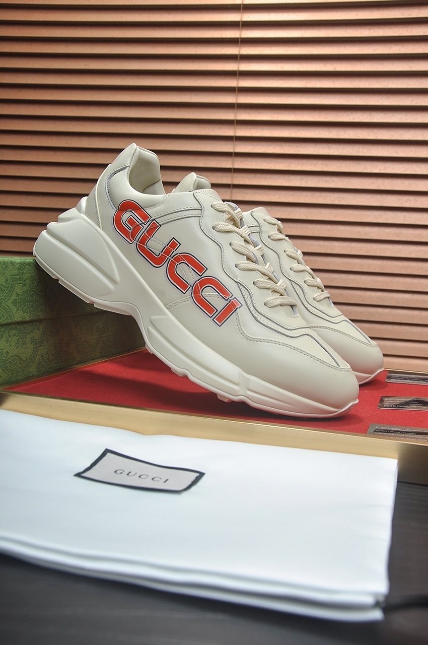 Gucci Ivory White Red Logo Sneakers — side