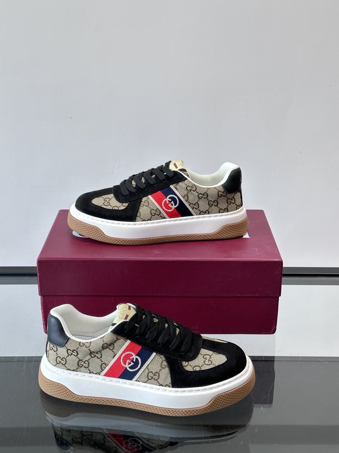 Gucci Black Beige Web Stripe Sneakers — side