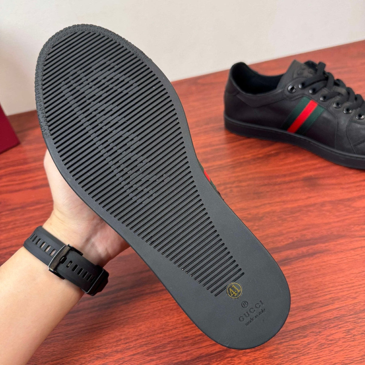 Gucci Green and Red Stripe Sneakers — side