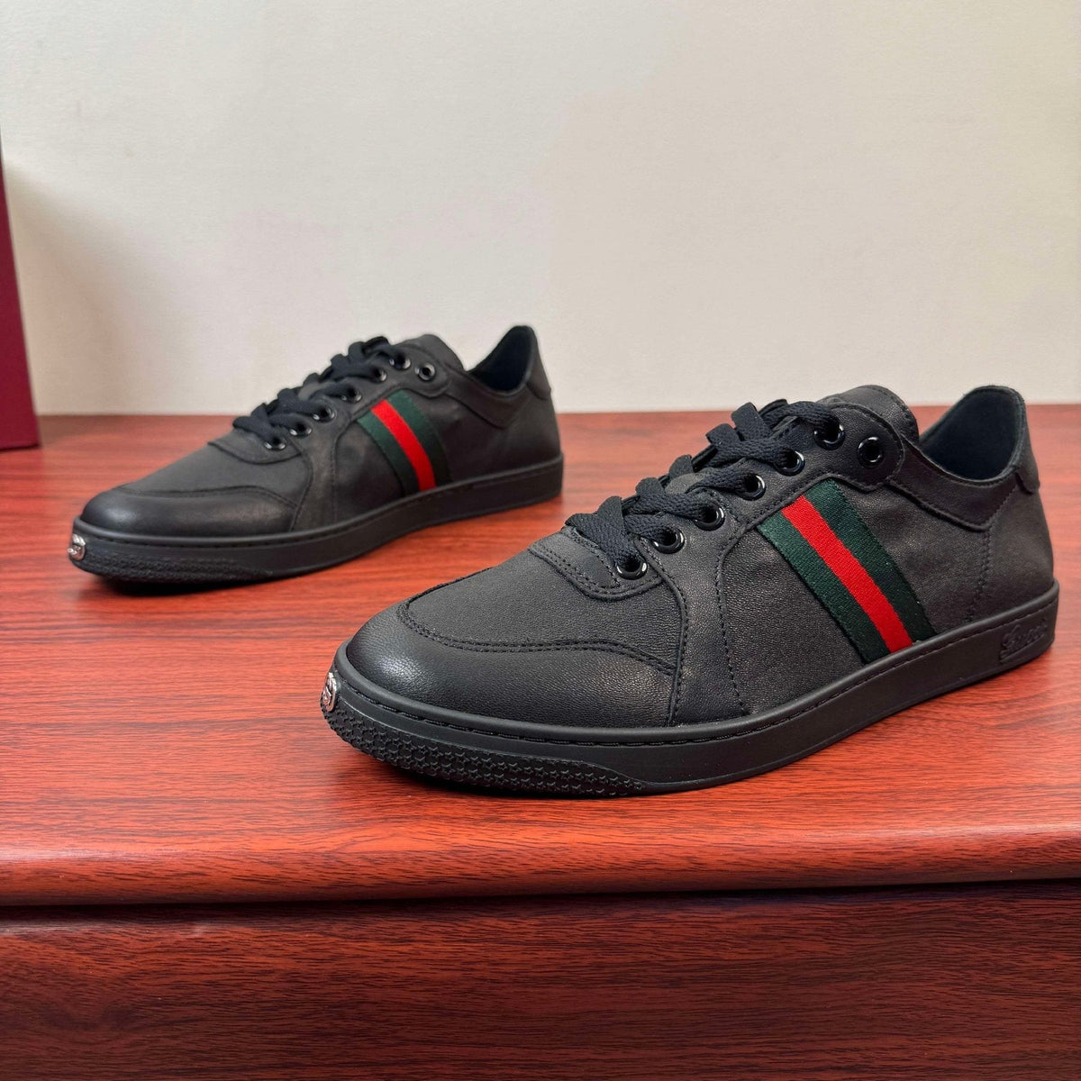 Gucci Green and Red Stripe Sneakers — side