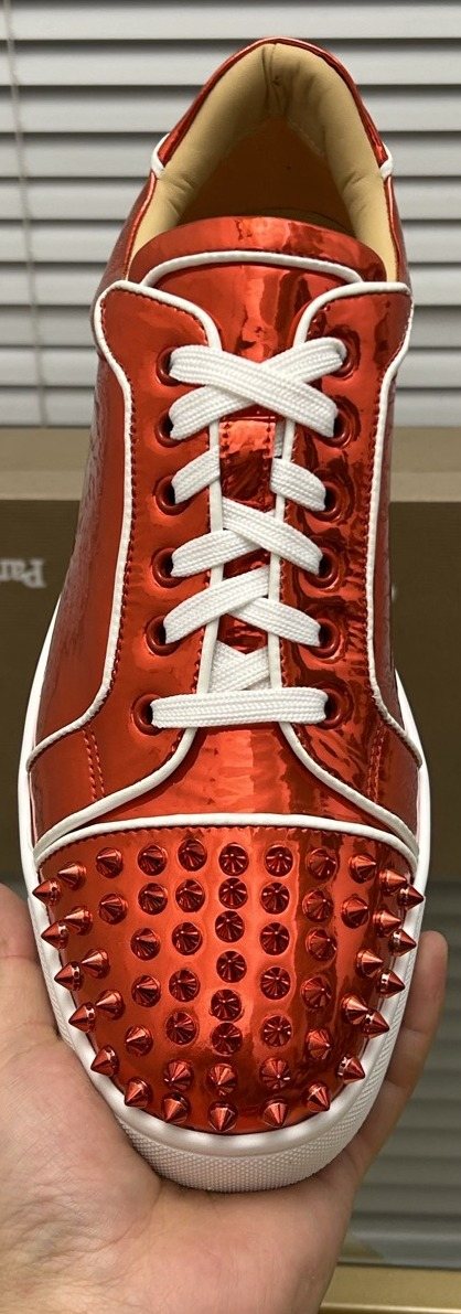 Christian Louboutin Metallic Red Studded Sneakers — front