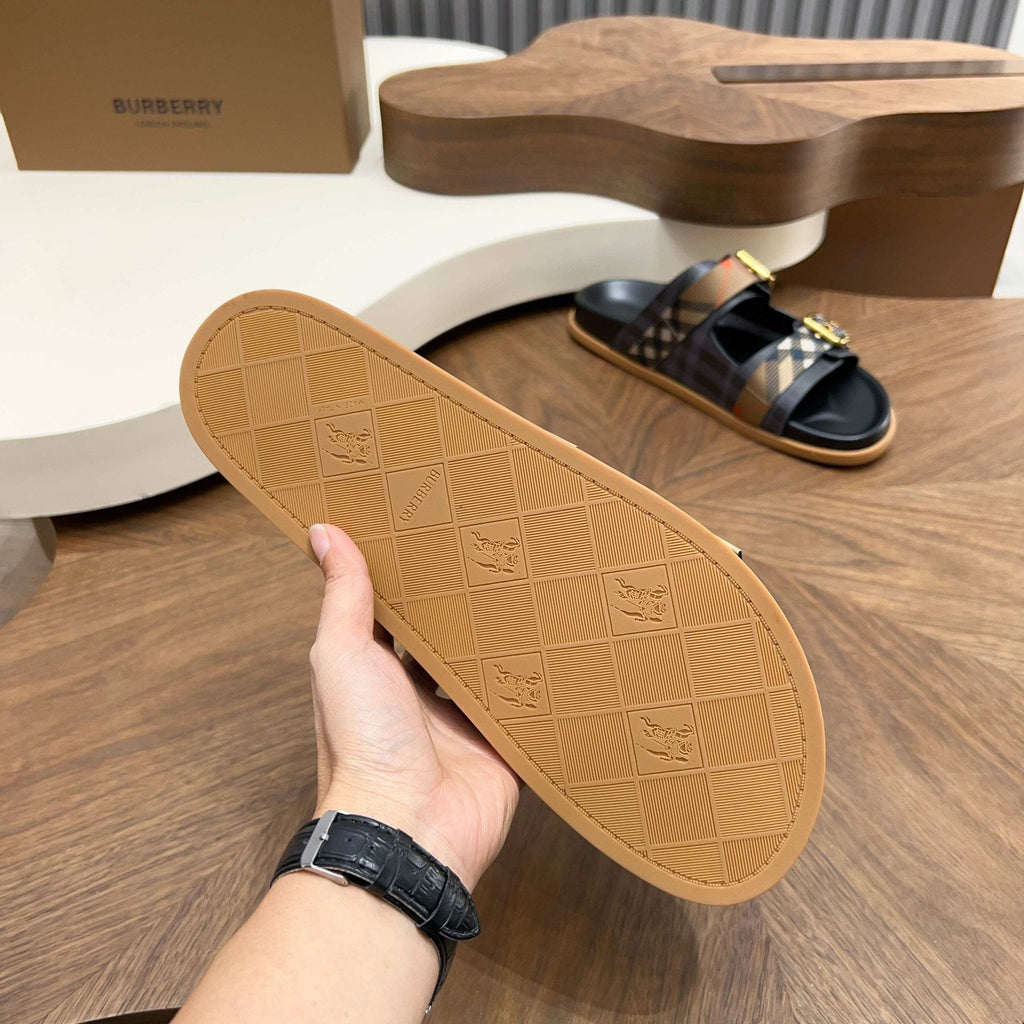 Burberry Black Plaid Two-Strap Slide Sandals — side