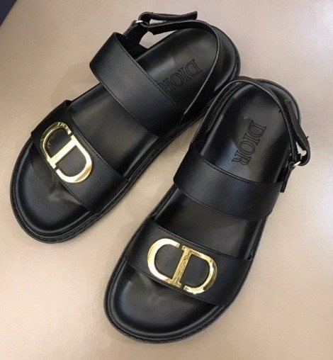 Dior Black Gold-Tone Hardware Sandals — front