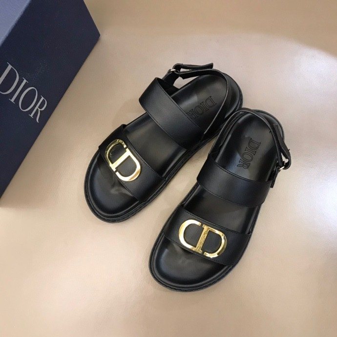 Dior Black Gold-Tone Hardware Sandals — front