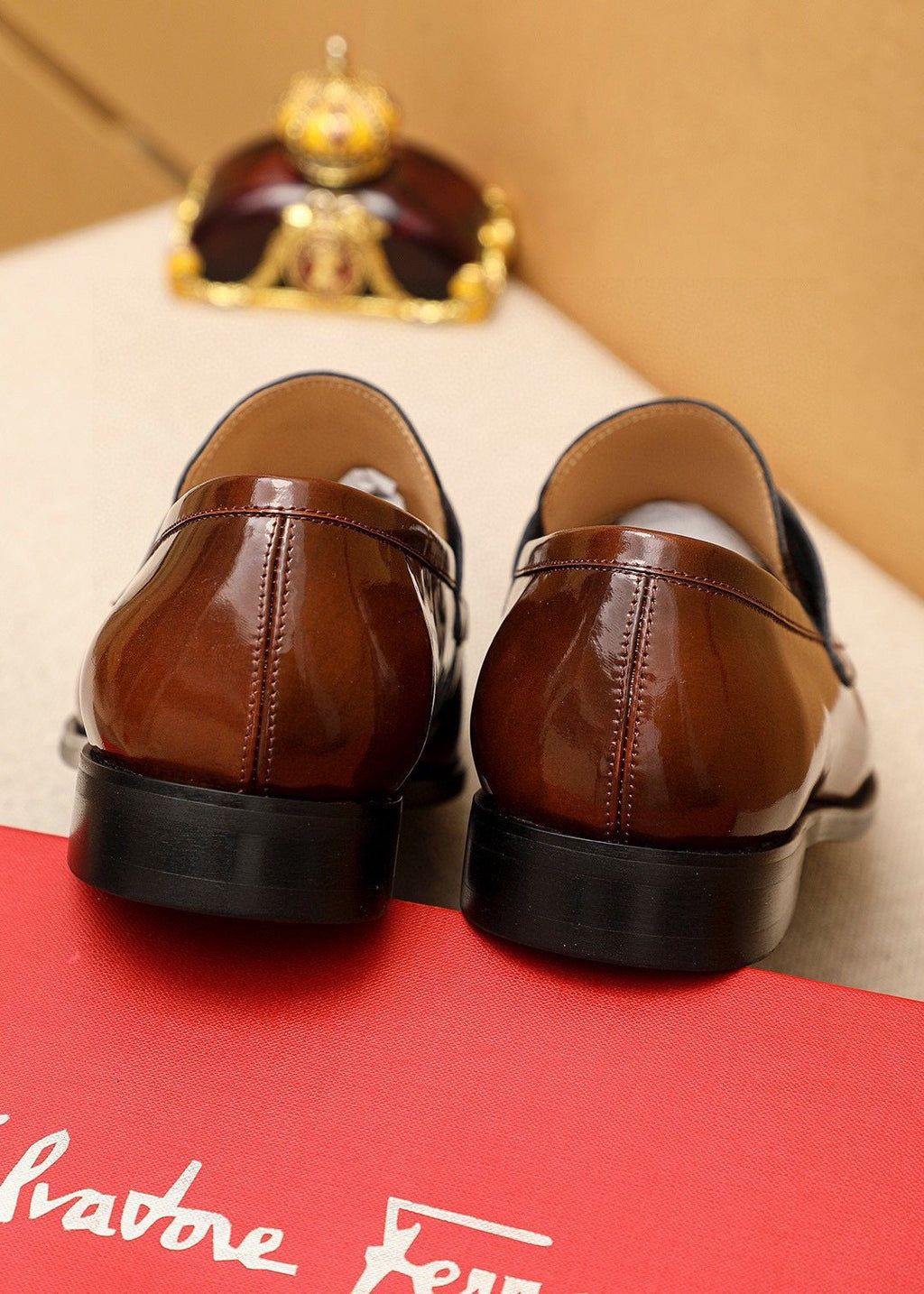 Ferragamo Brown Leather Metal-Detail Loafers — side