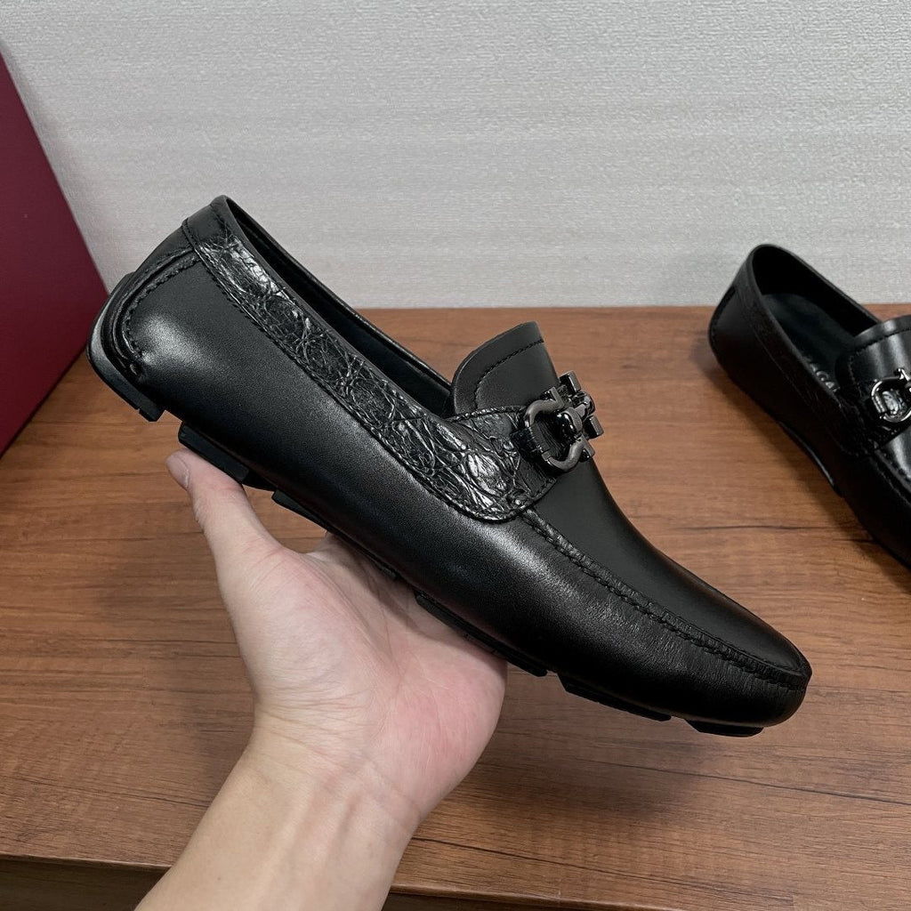 FERRAGAMO Black Horsebit Driving Loafers — model