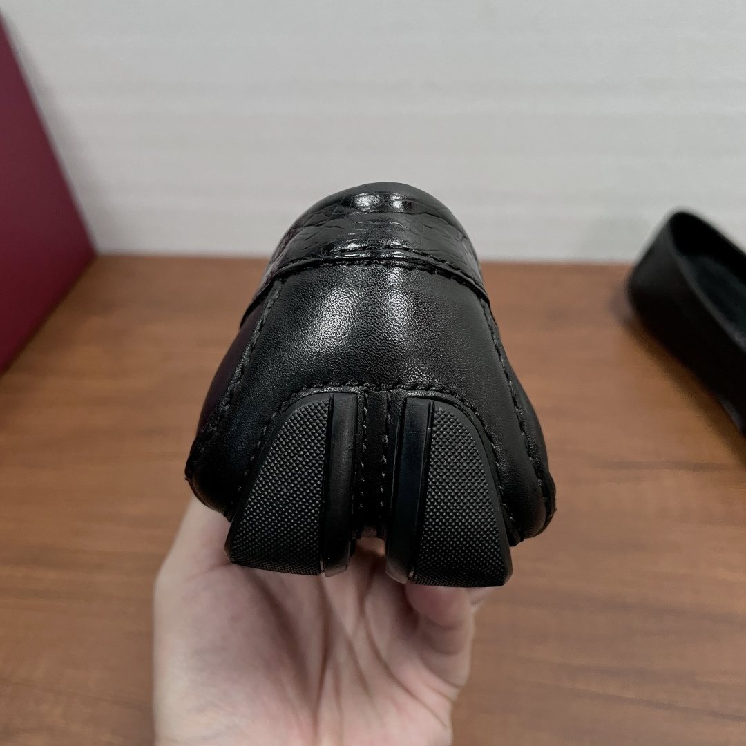FERRAGAMO Black Horsebit Driving Loafers — back