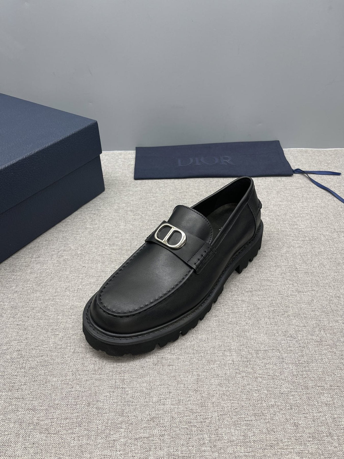 DIOR Black Double-Loop Slip-On Loafers — front