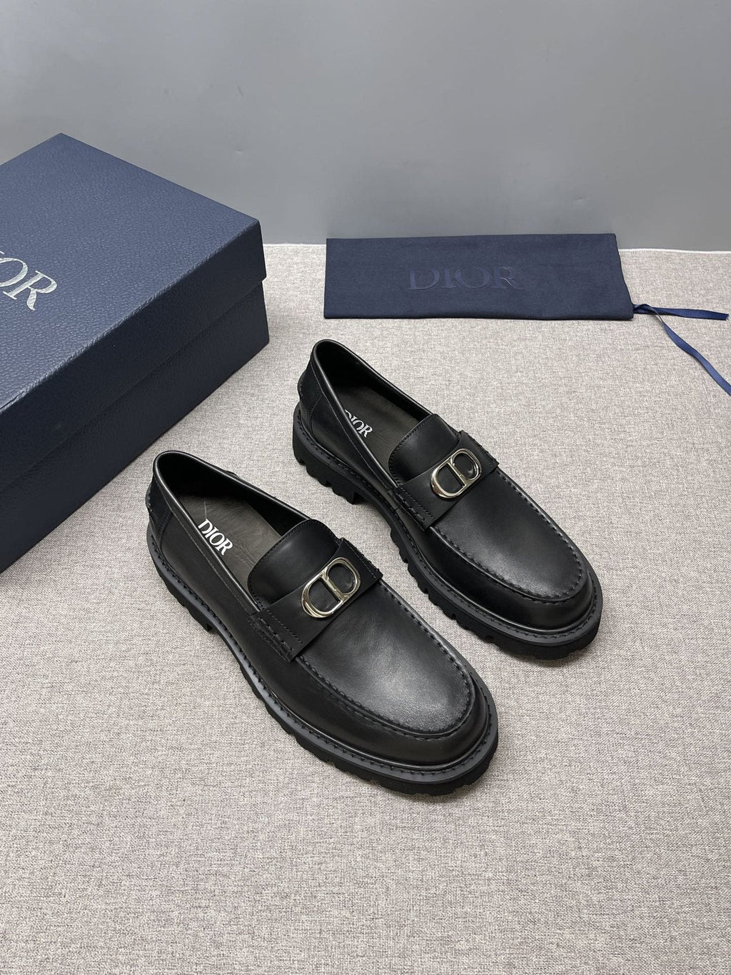 DIOR Black Double-Loop Slip-On Loafers — front
