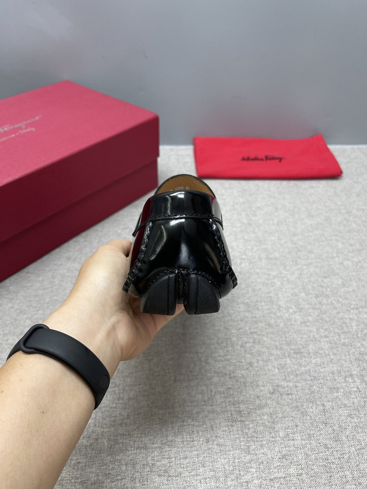 Ferragamo Black Buckle Driving Loafers — detail