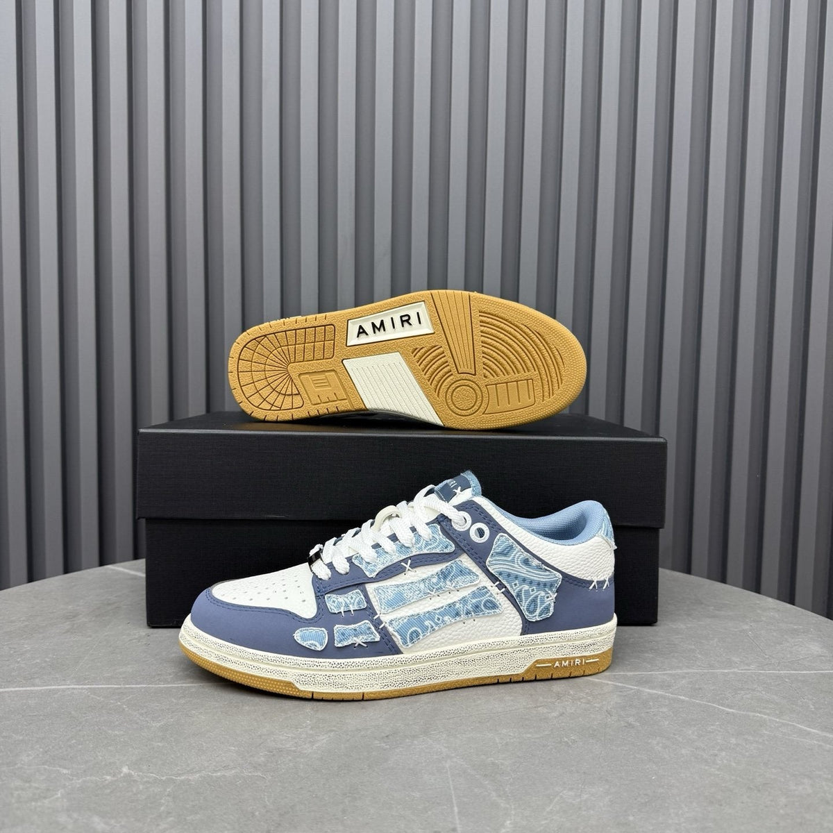 AMIRI Light Blue Patchwork Sneakers — side