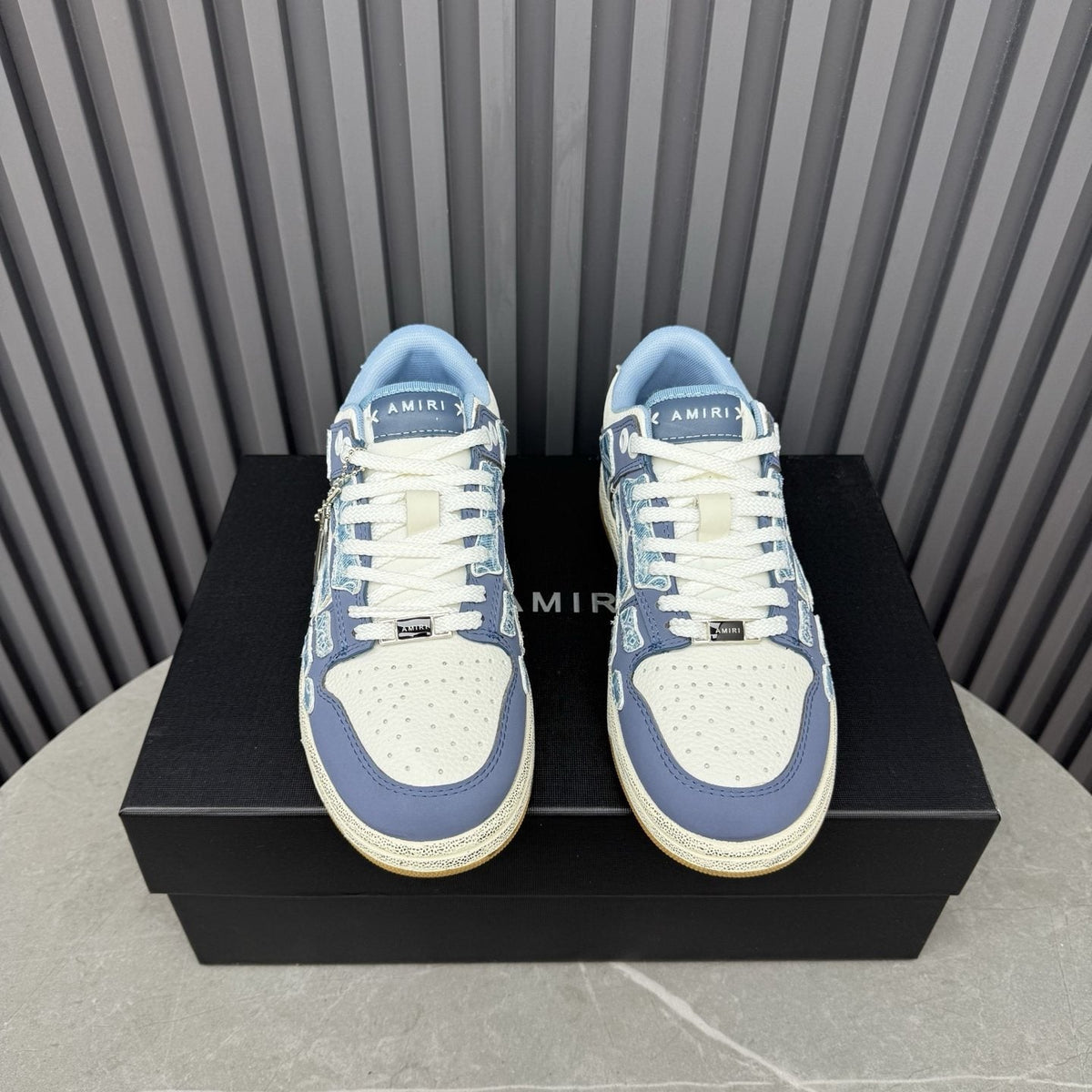 AMIRI Light Blue Patchwork Sneakers — front