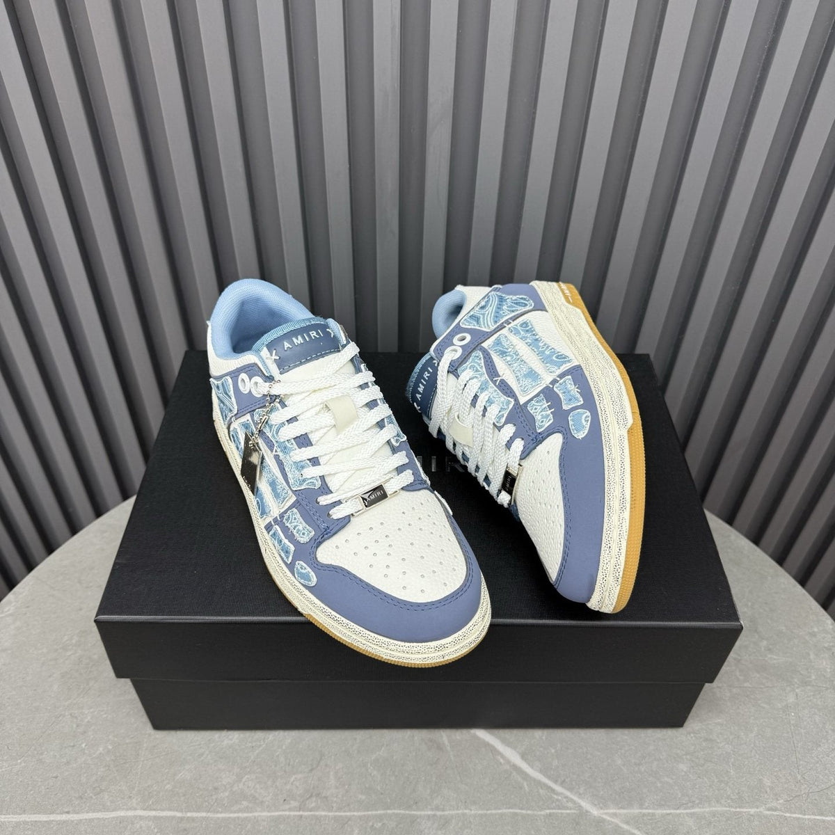 AMIRI Light Blue Patchwork Sneakers — front