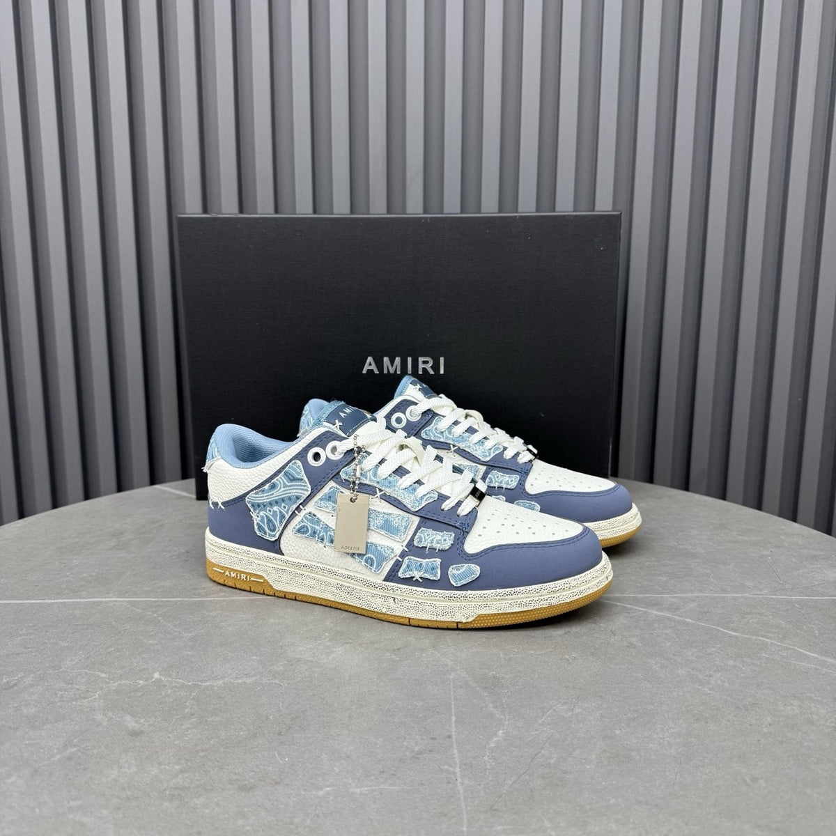 AMIRI Light Blue Patchwork Sneakers — front