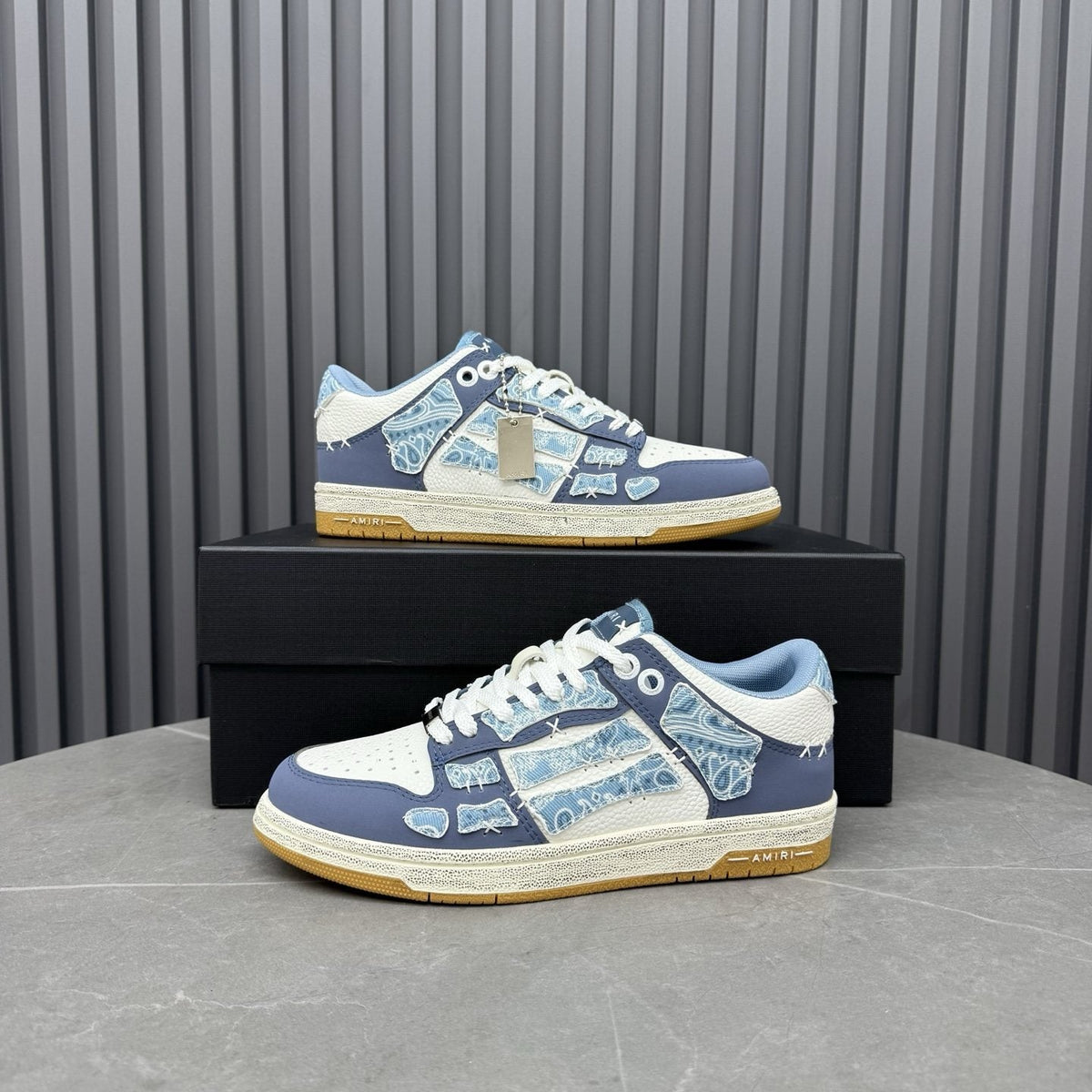 AMIRI Light Blue Patchwork Sneakers — side
