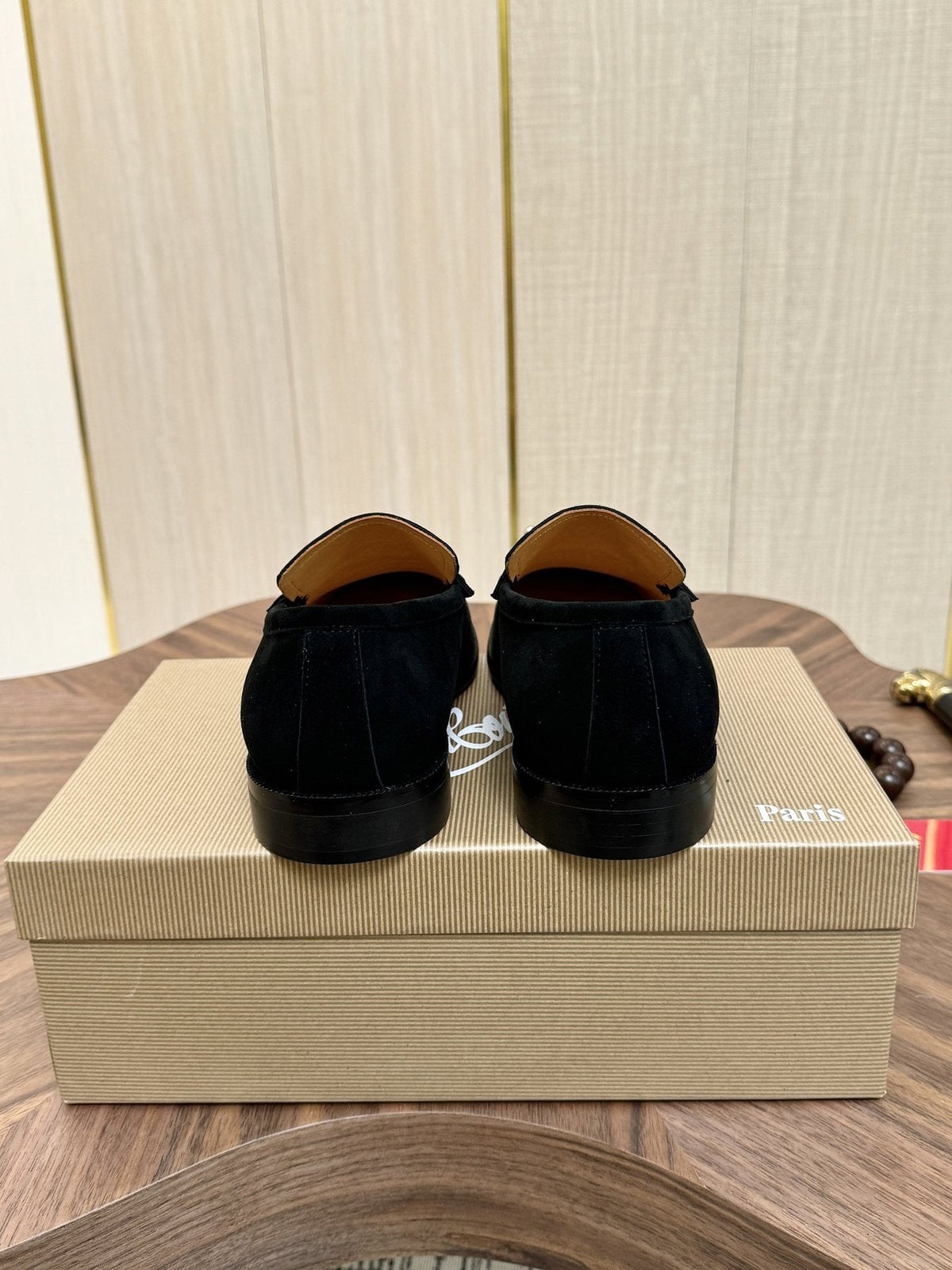 Christian Louboutin Black Metal-Accent Slip-On Loafers — back