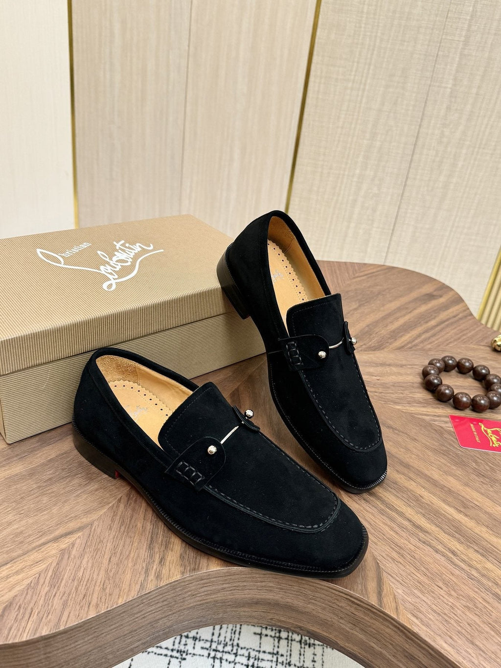 Christian Louboutin Black Metal-Accent Slip-On Loafers — side