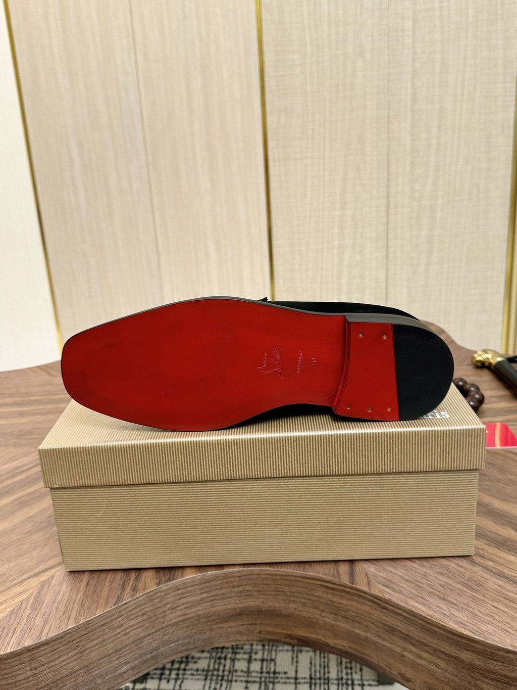 Christian Louboutin Black Metal-Accent Slip-On Loafers — detail