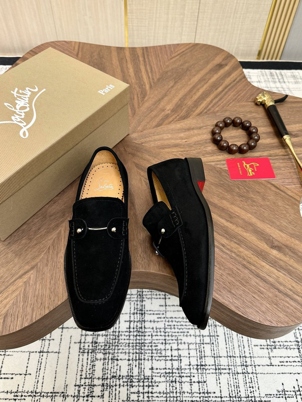 Christian Louboutin Black Metal-Accent Slip-On Loafers — front