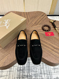Christian Louboutin Black Metal-Accent Slip-On Loafers — hero