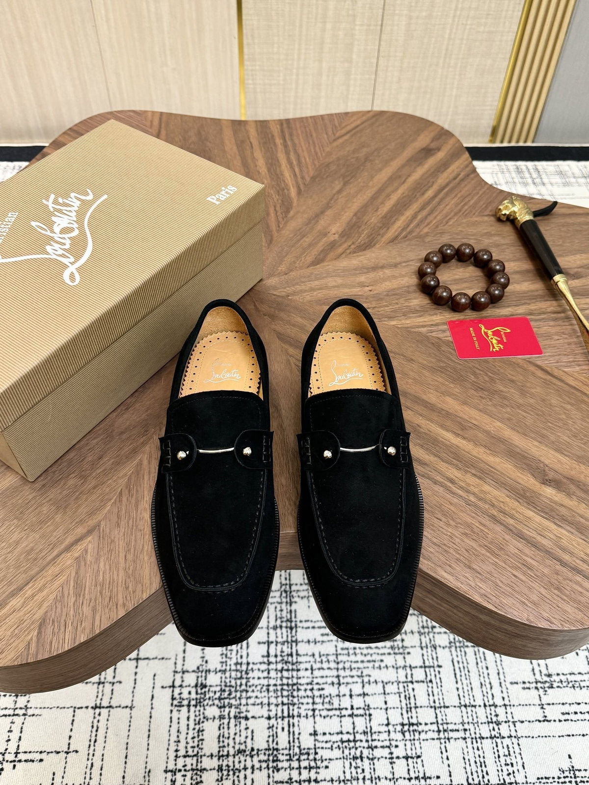 Christian Louboutin Black Metal-Accent Slip-On Loafers — hero