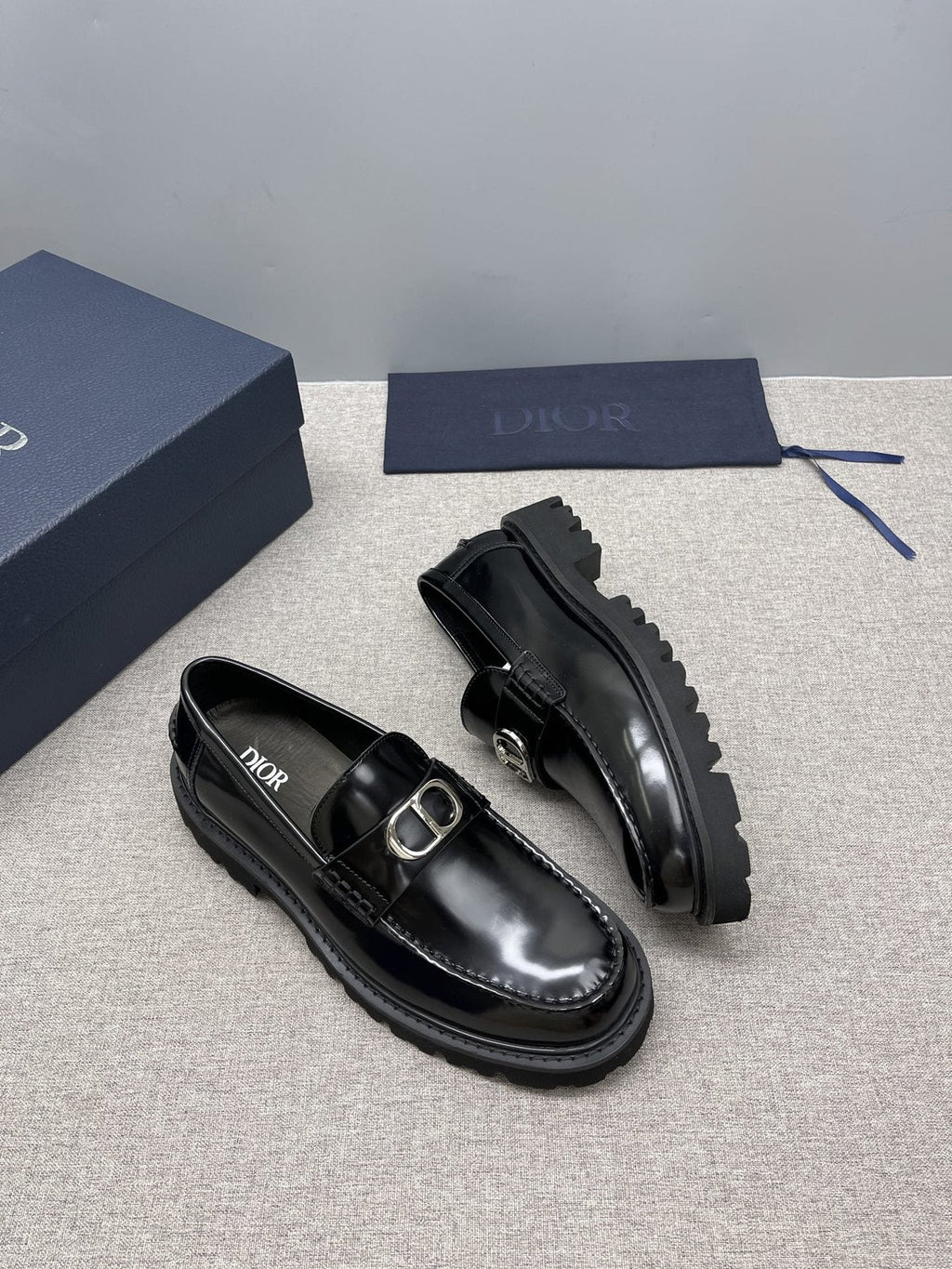 Dior Black Buckle Loafers — side