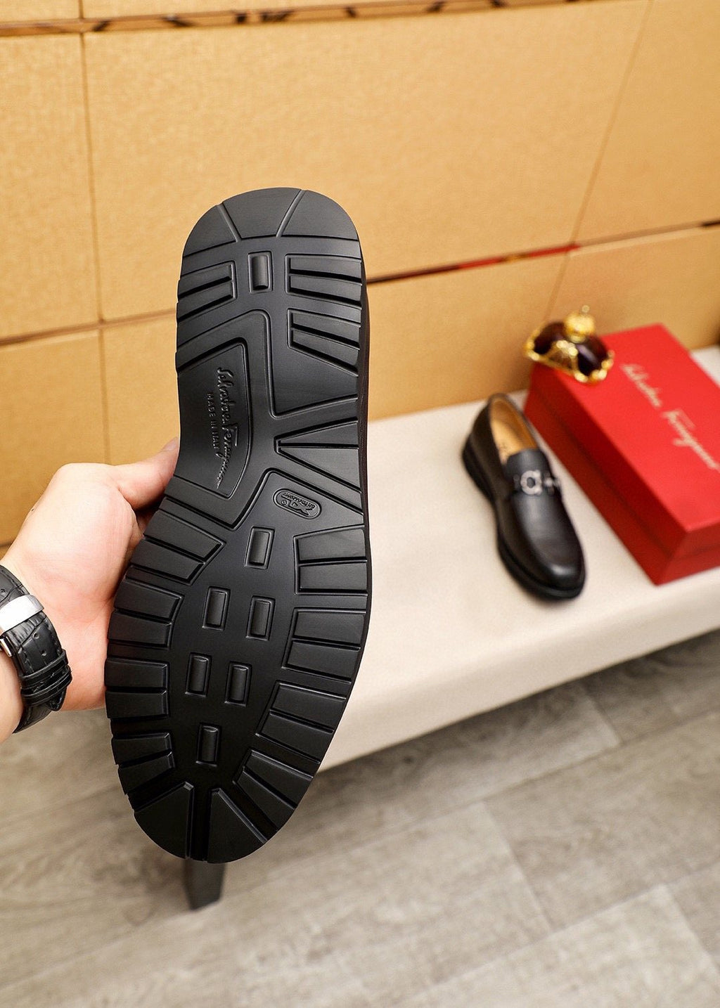 Ferragamo Black Textured Bit Loafers — detail