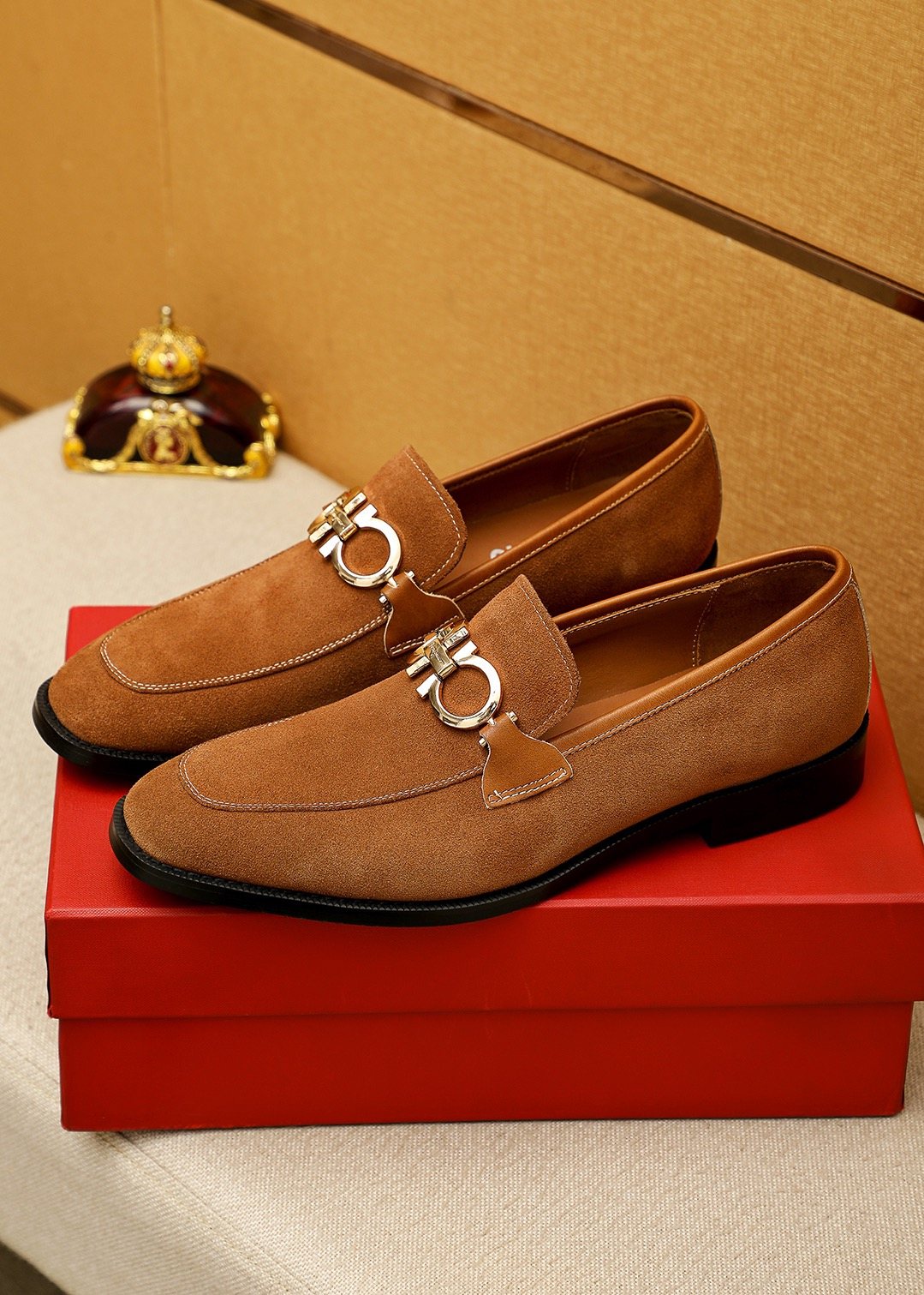 Ferragamo Brown Metal Hardware Loafers — front