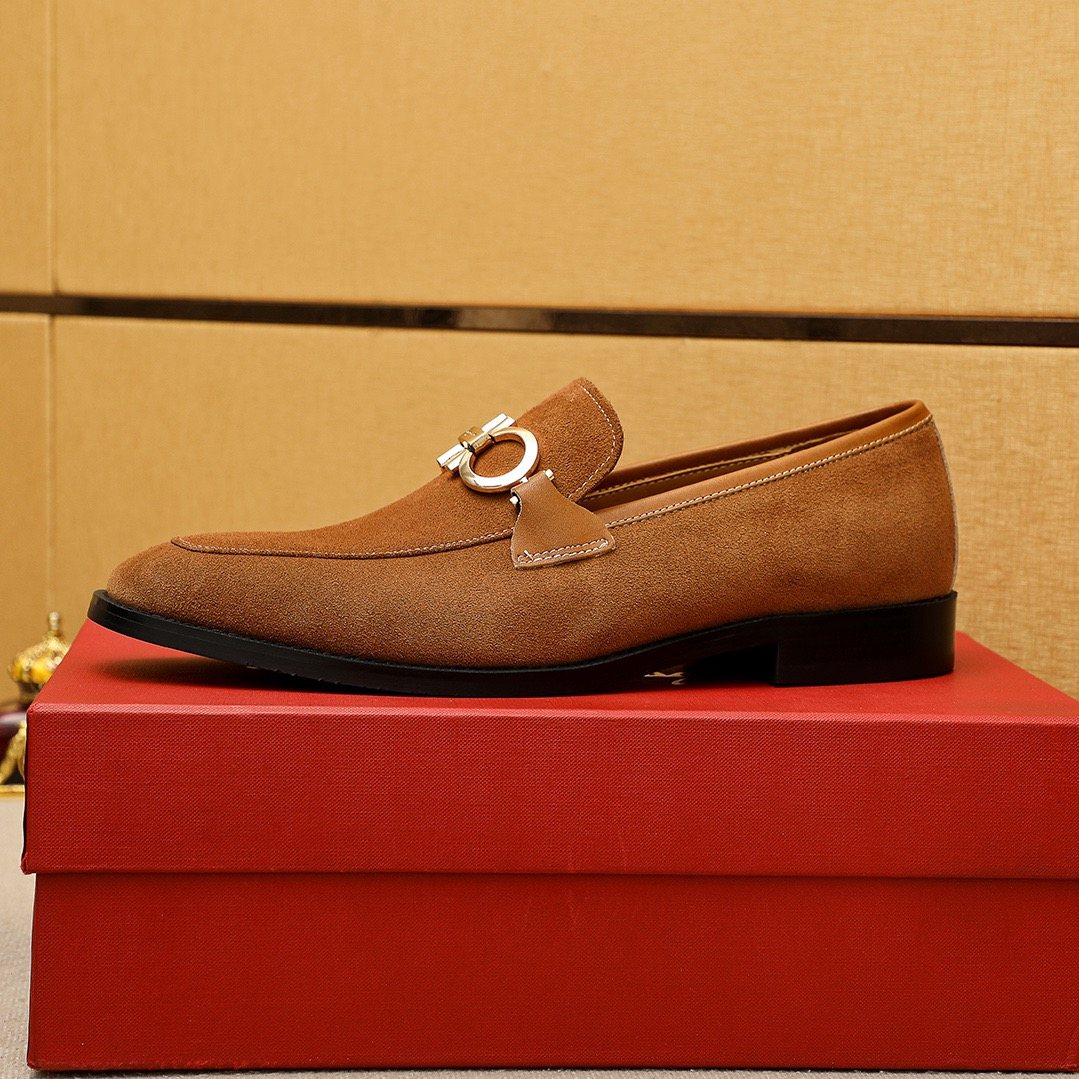 Ferragamo Brown Metal Hardware Loafers — side