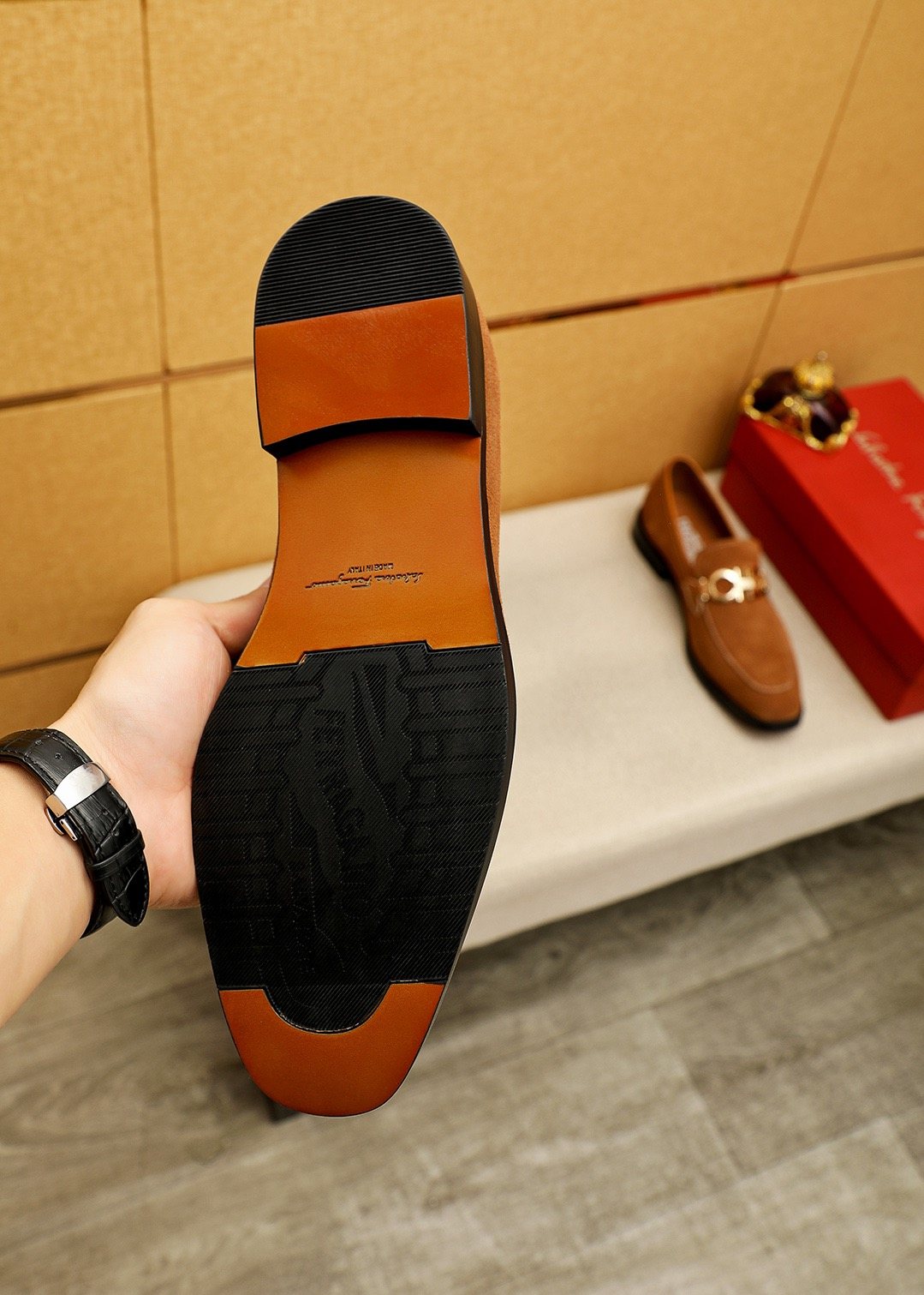 Ferragamo Brown Metal Hardware Loafers — side