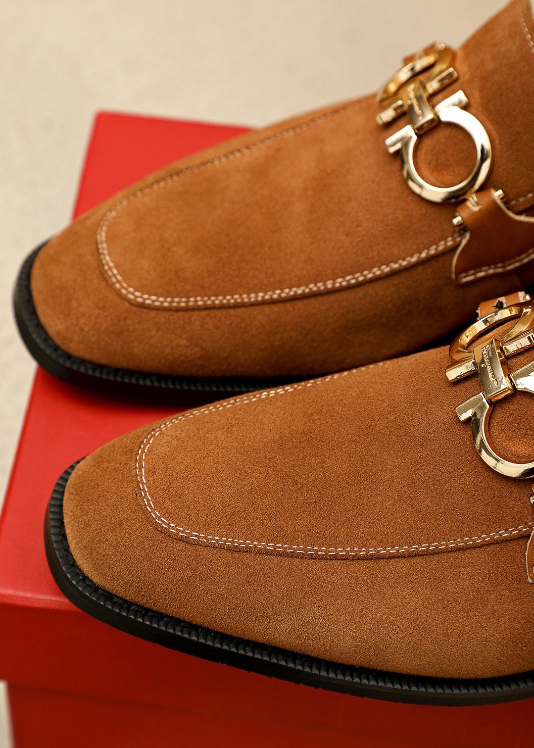 Ferragamo Brown Metal Hardware Loafers — detail