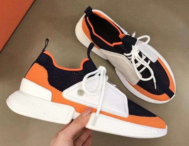 Black Orange & White Knit-Look Sneakers — front