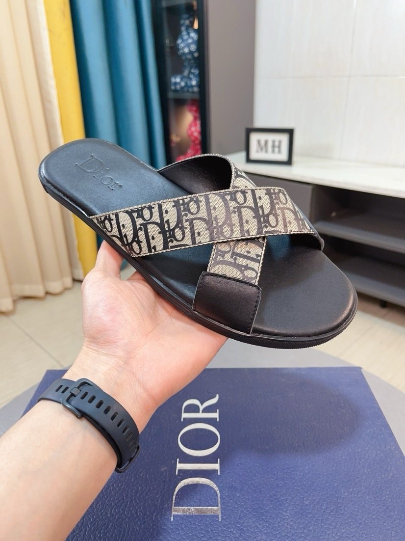 Dior Patterned Cross-Strap Slide Sandals — front