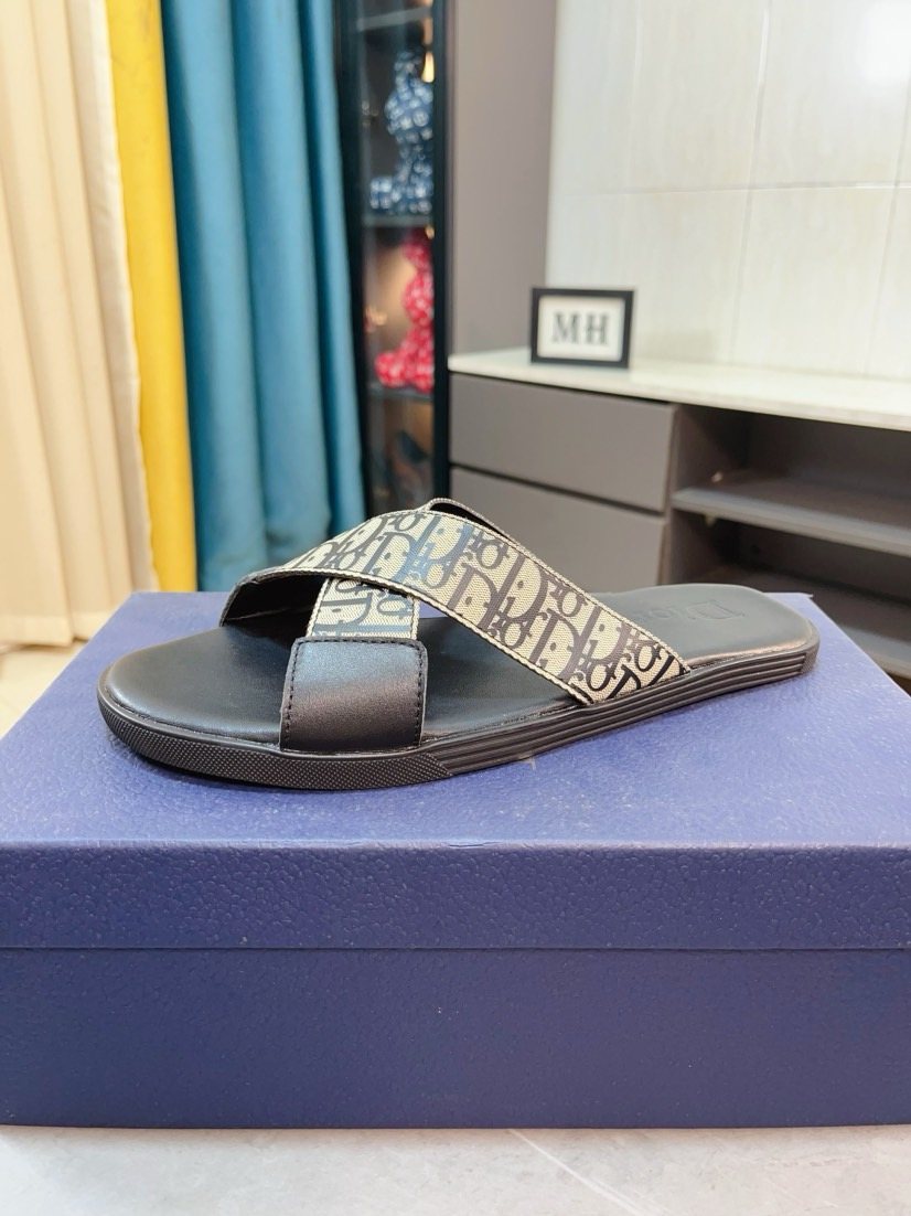 Dior Patterned Cross-Strap Slide Sandals — hero