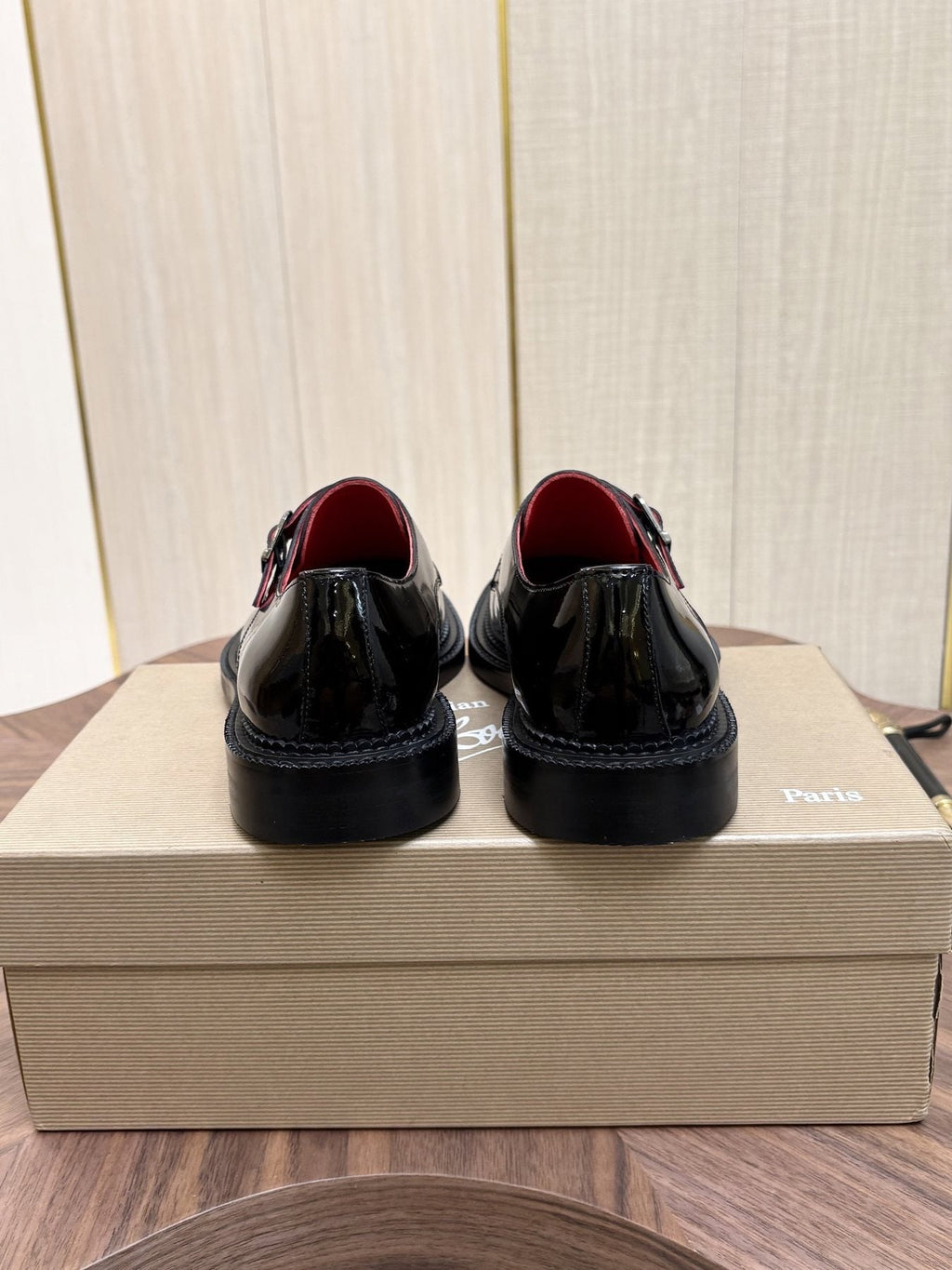 Black Glossy Buckle Dress Shoes — back
