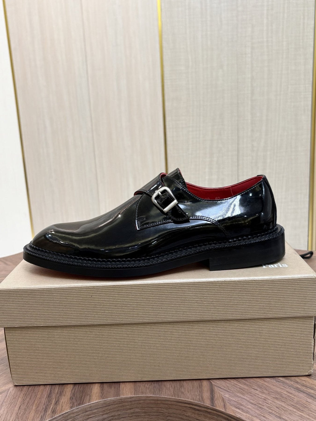 Black Glossy Buckle Dress Shoes — side
