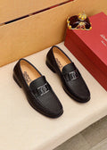 Ferragamo Black Pebbled Leather Loafers — hero