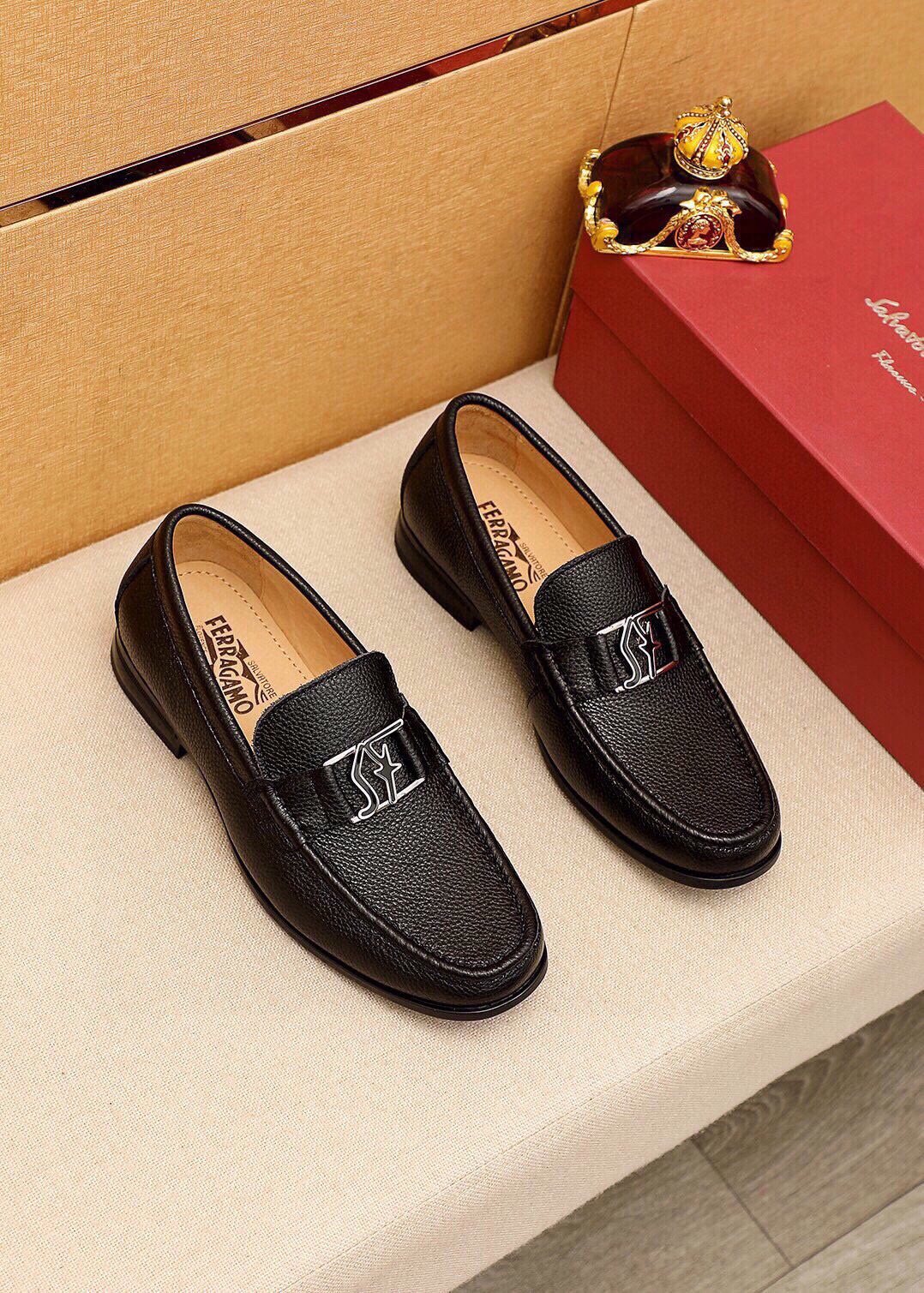 Ferragamo Black Pebbled Leather Loafers — hero