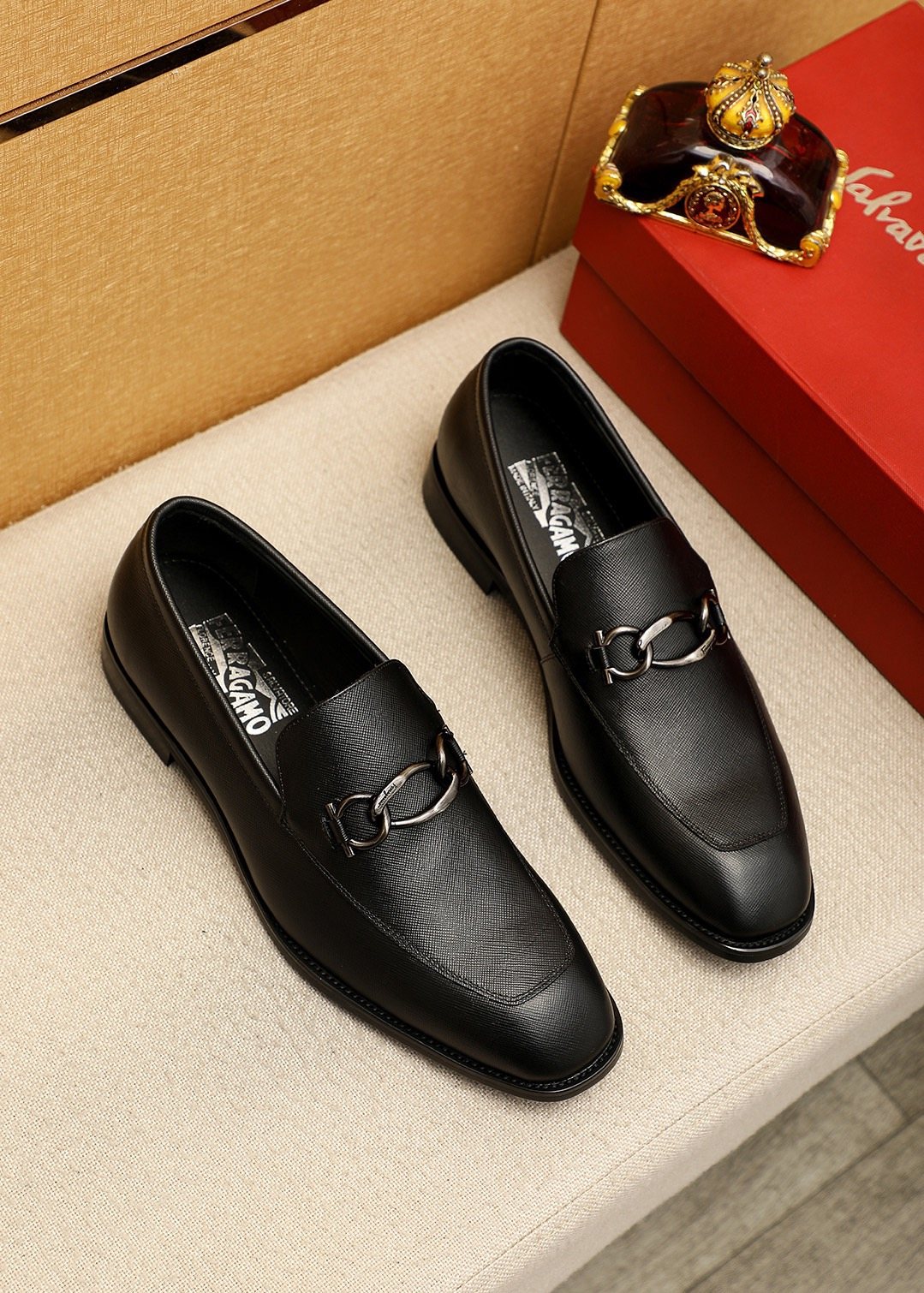 Ferragamo Black Bit Loafers — front