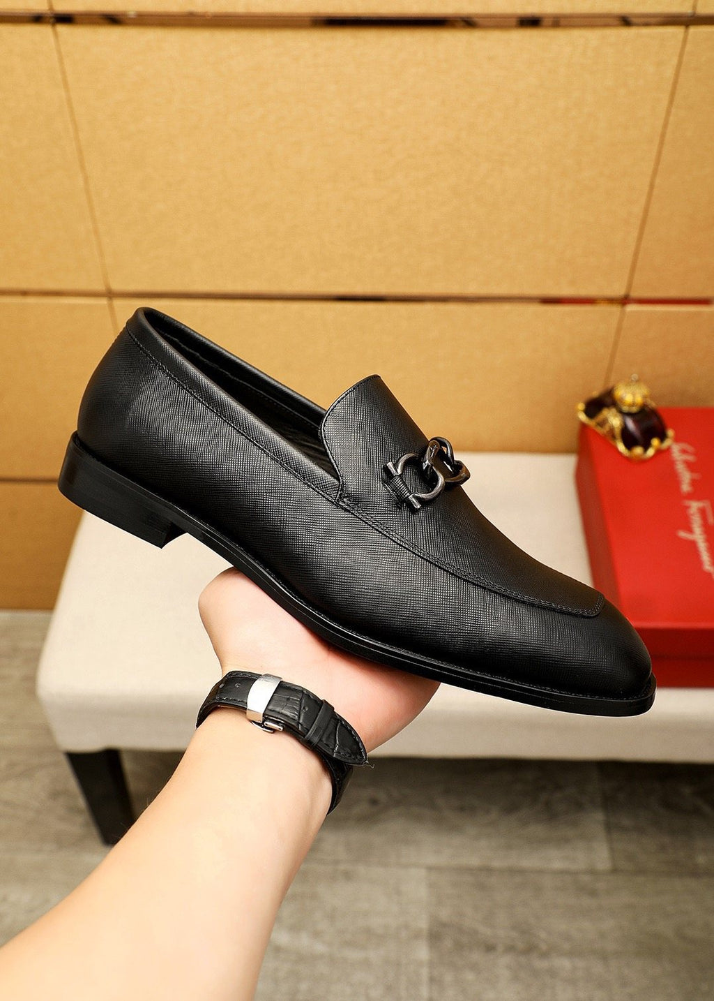 Ferragamo Black Bit Loafers — model