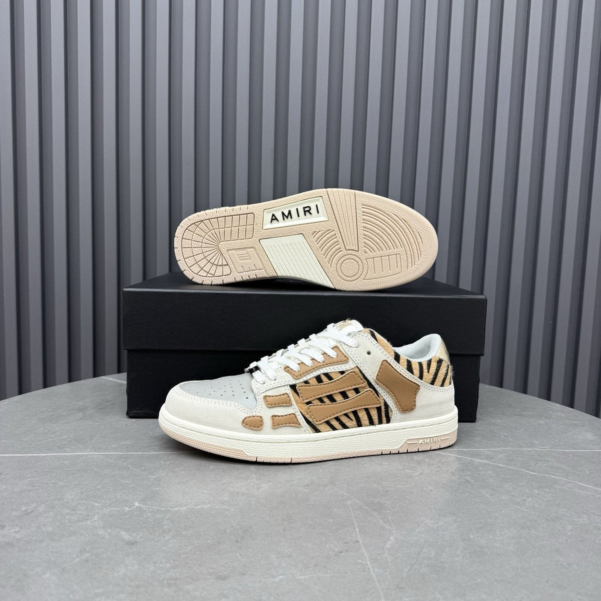AMIRI Tan Patterned Panel Sneakers — detail