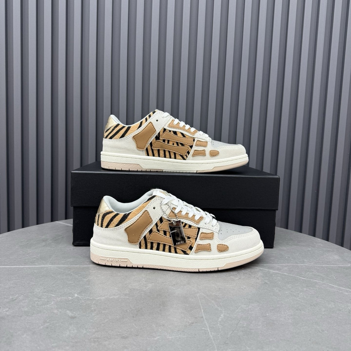 AMIRI Tan Patterned Panel Sneakers — hero