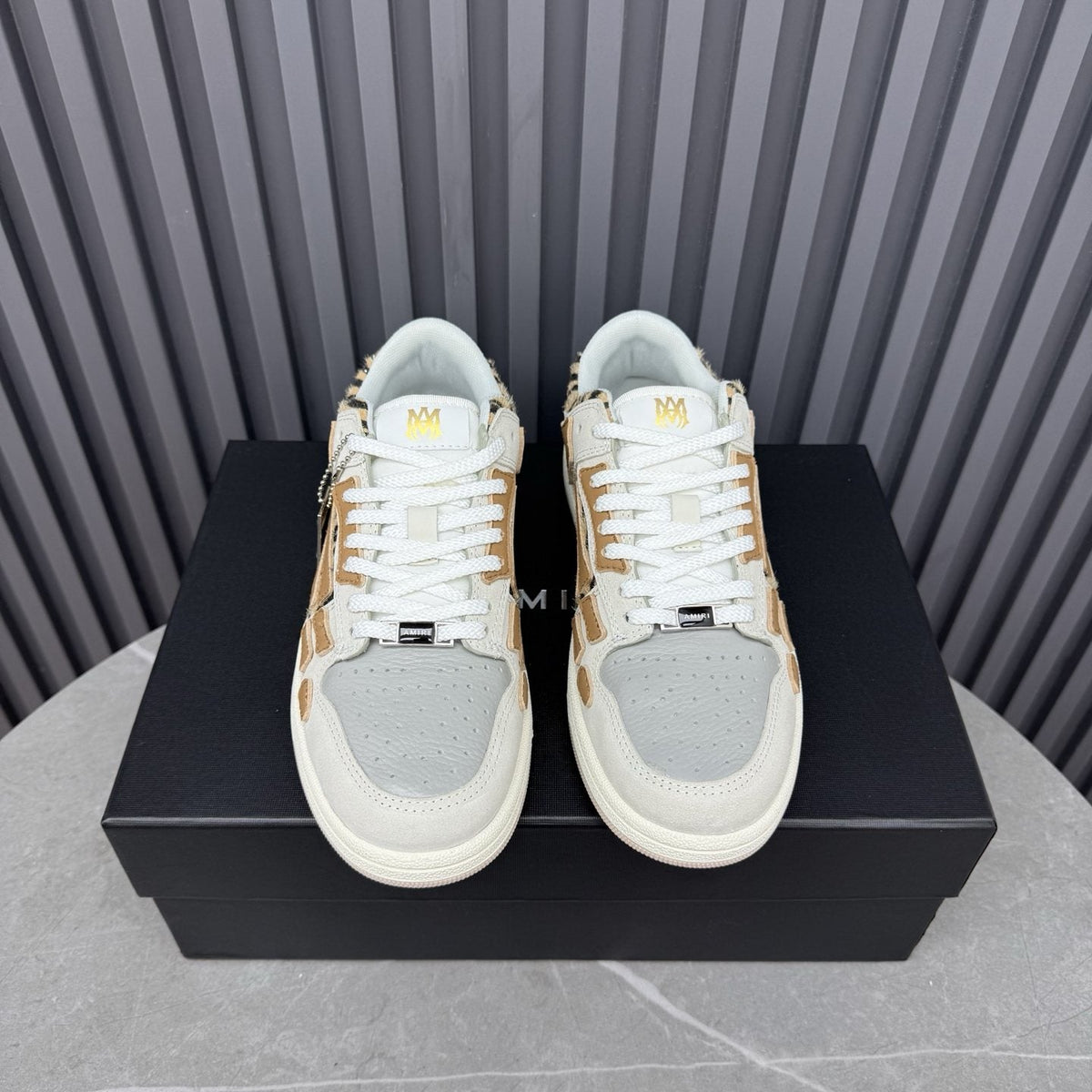 AMIRI Tan Patterned Panel Sneakers — front