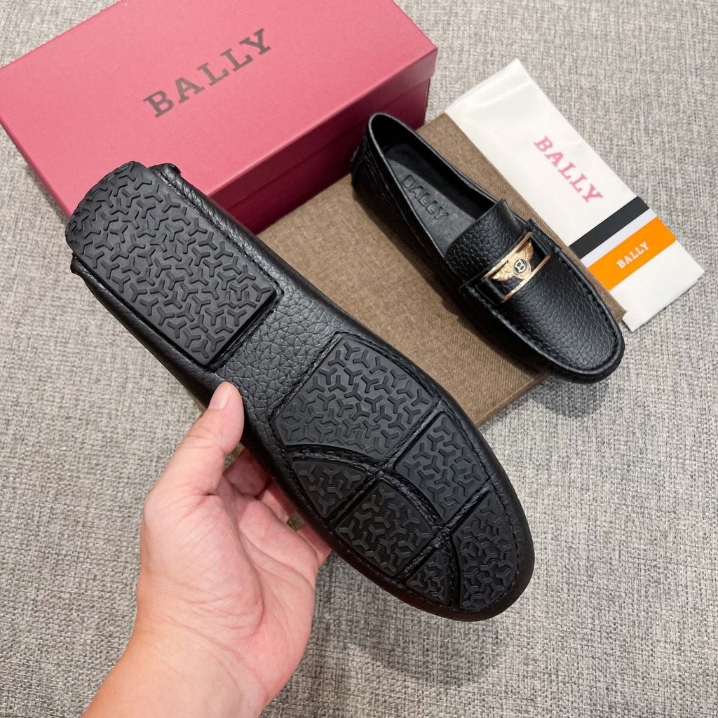 Bally Black Textured Slip-On Loafers — detail