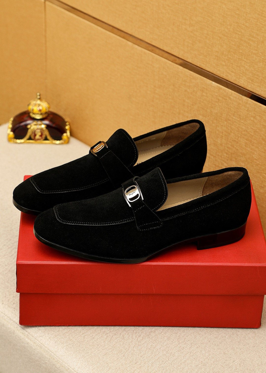 Ferragamo Black Buckle Slip-On Loafers — front